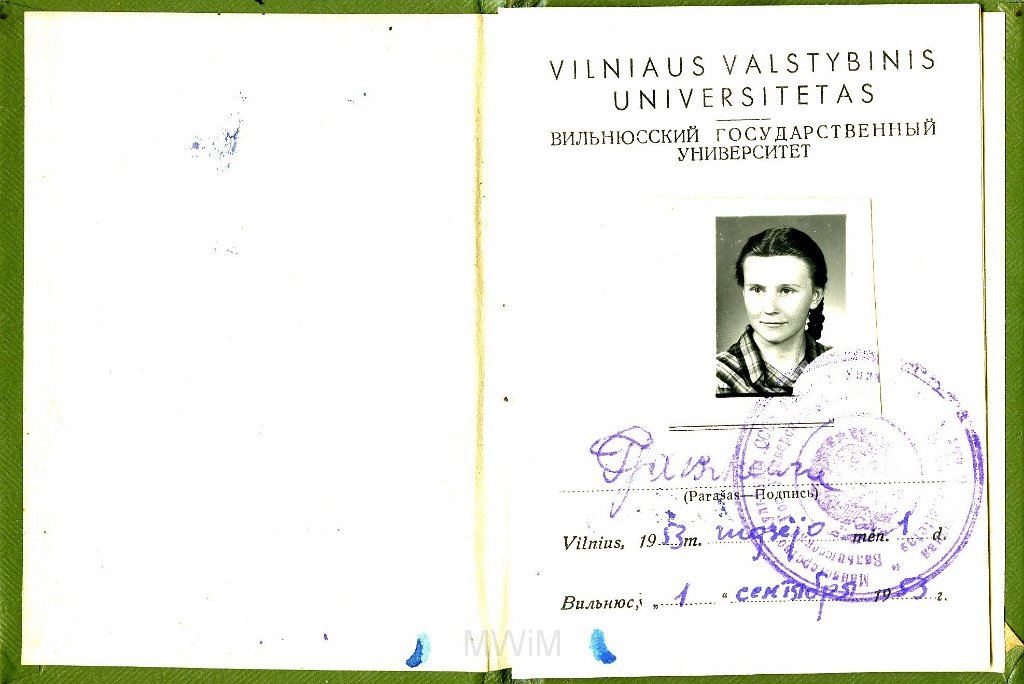 KKE 5698-2.jpg - (litewski) Dok. Legitymacja Studencka Teresy Graszko z Uniwersytetu Wileńskiego, Wilno, 1 IX 1953 r.